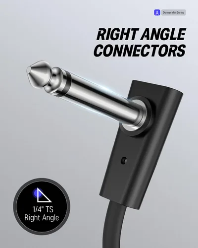 Vista 6 de Donner Cables de conexión planos para pedal de efecto de guitarra de 6 pulgadas, ahorra espacio, sonido claro de 1/4 pulgadas, TS en ángulo recto, 3