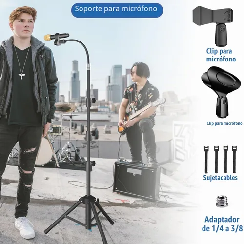 Vista 4 de KEREAL Soporte de micrófono para cantar para la mayoría de micrófonos, soporte de micrófono de cuello de cisne, altura ajustable de 21 a 75