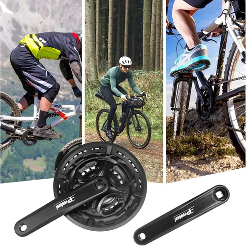 Vista 7 de MEGHNA Juego de bielas de bicicleta FC-TY301 42-34-24 dientes para 3x6/7/8 velocidad 6.693 in manivela para engranajes de bicicleta de montaña cono