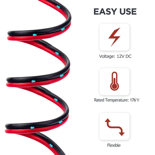 Vista 4 de Cable eléctrico de calibre 18 AWG de 2 pines, cable de luz LED de CC de 12 V, cable de cobre de conexión automática, con carrete para lámpara LED