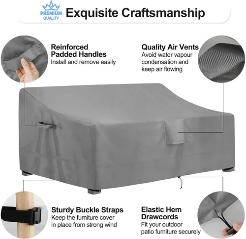 Vista 5 de OutdoorLines Funda impermeable para sofá de 4 plazas para patio al aire libre, resistente a los rayos UV, resistente a la intemperie, resistente Gris