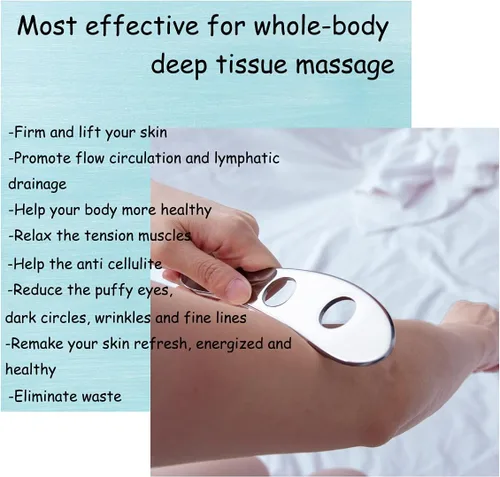 Vista 7 de wuyaoyao Herramienta de raspado Gua Sha, herramienta de masaje de terapia de acero inoxidable, drenaje linfático Gua Sha Junta para anticelulitis