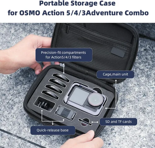 Vista 3 de Funda de transporte resistente al agua para DJI Osmo Action 6/5 Pro/4/3, funda rígida de viaje compatible con GoPro Max Hero 13/12/11/10/9/8/7
