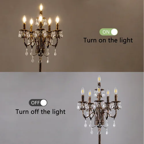 Vista 3 de Lámpara de pie de bronce Wellmet para esquina de sala de estar, lámpara de pie de granja de 6 luces, lámpara de pie alta de cristal con interruptor