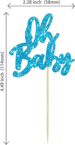 Vista 2 de 24 adornos para cupcakes con purpurina para baby shower, para baby shower, temática de revelación de género, decoraciones para pasteles para baby