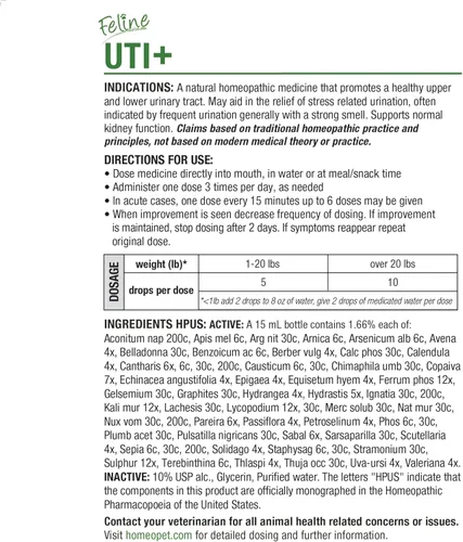 Vista 7 de Homeopet UTI Plus para infecciones urinarias para gatos, 0.5 oz