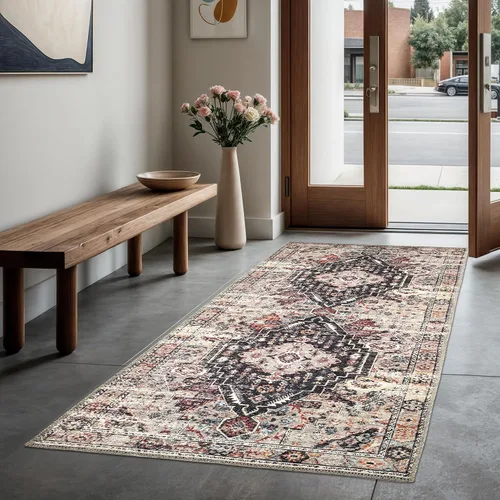 Vista 32 de GLN Rugs Bohemian - Troy - Alfombra de felpilla lavable a máquina, bohemio, lavable, antideslizante, alfombra de área de felpilla de pelo bajo