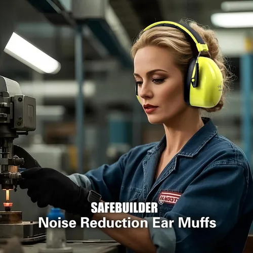 Vista 5 de SAFEBUILDER - Orejeras de protección auditiva con reducción de ruido NRR 28dB ajustables para trabajar y segar SK-06P Amarillo