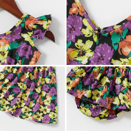 Vista 6 de Mommy and Me - Vestidos a juego con volantes florales y espalda descubierta, vestido de playa con cinturón autoatado para verano, mamá e hija