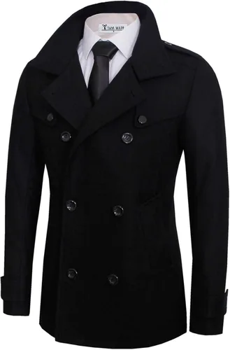 Vista 3 de TAM WARE Mens Classic Wool Double Breasted Pea Coat