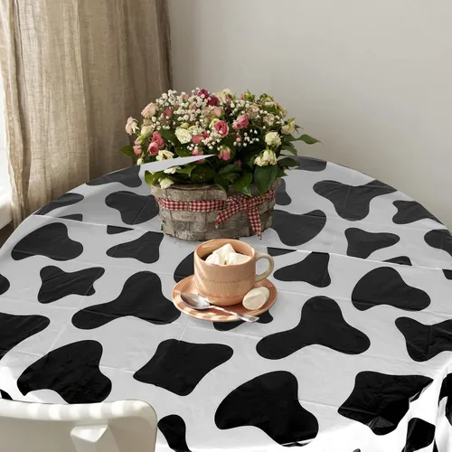 Vista 7 de Remagr Mantel redondo de plástico con estampado de vaca, 3 piezas, 84 pulgadas, desechable, con temática de vaca, para fiesta de cumpleaños