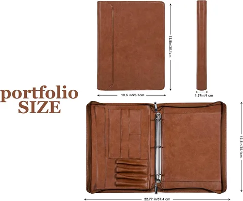 Vista 3 de AZXCG Padfolio - Carpeta de 3 anillos para mujer, carpeta de negocios de cuero vegano con cremallera, organizador de cuadernos de documentos
