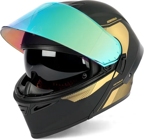 Vista 3 de Orthrus Casco modular LED para motocicleta de cara completa - Aprobado por el DOT, con visor abatible doble, protector solar y listo para Bluetooth
