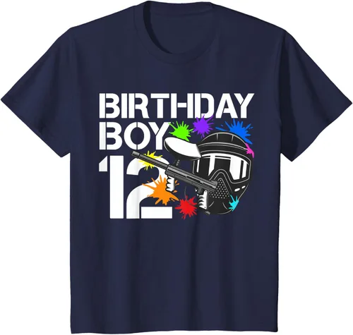 Vista 54 de 12th B-Day Paintball Birthday Party Boy 12 Year Old Funny T-Shirt, Negro