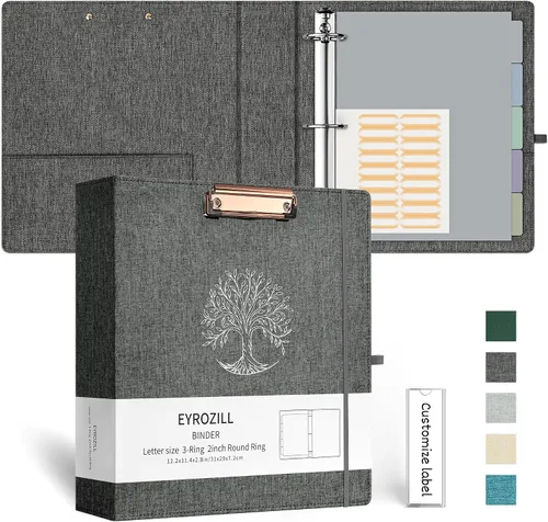 Vista 19 de EYROZILL Carpeta de 3 anillas, organizador de carpetas de lino de 1 pulgada para tamaño carta (8.5 x 11 pulgadas) con 5 separadores de pestañas