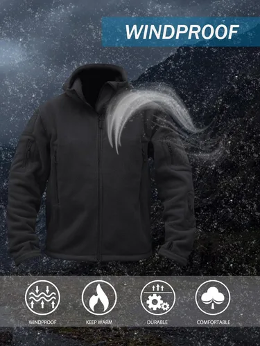 Vista 3 de TACVASEN Chaqueta táctica de forro polar con capucha para hombre, Gris, verde