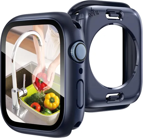 Vista 15 de Goton Funda impermeable 2 en 1 para Apple Watch, protector de pantalla para series 6/5/4, SE 3/2/1 de 40mm, cubierta frontal de vidrio protectora
