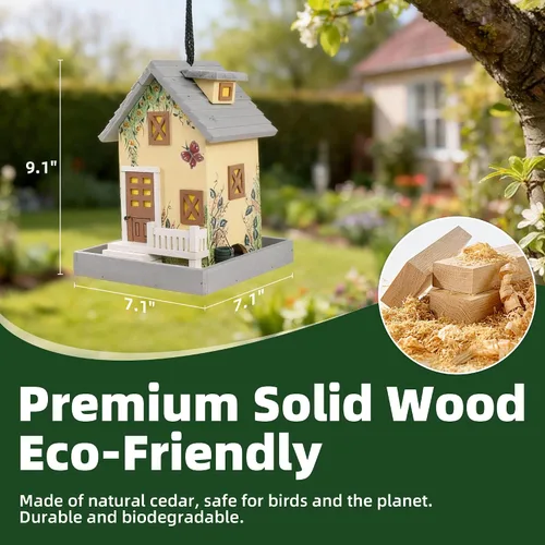 Vista 2 de MEWANG Comedero colgante para pájaros al aire libre, casa decorativa de madera para pájaros sin cámara para colibríes, cardenales y pájaros azules