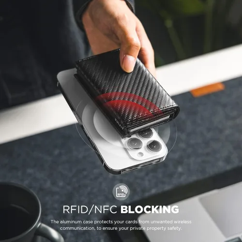 Vista 2 de VULKIT Tarjetero de crédito con compartimento para billetes de banco, bloqueo RFID, cartera de cuero desplegable con ventana de identificación