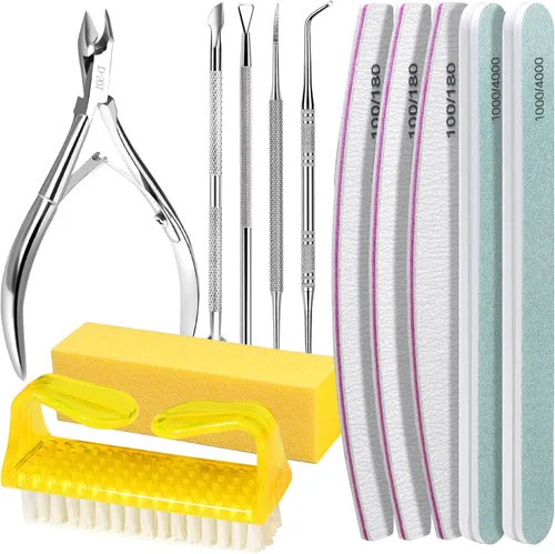Vista 11 de FANDAMEI Kit de cuidado de uñas, limas de uñas 100/180, bloque de pulidor de uñas, pinzas de cutícula, cortador de cutícula, empujador de cutícula