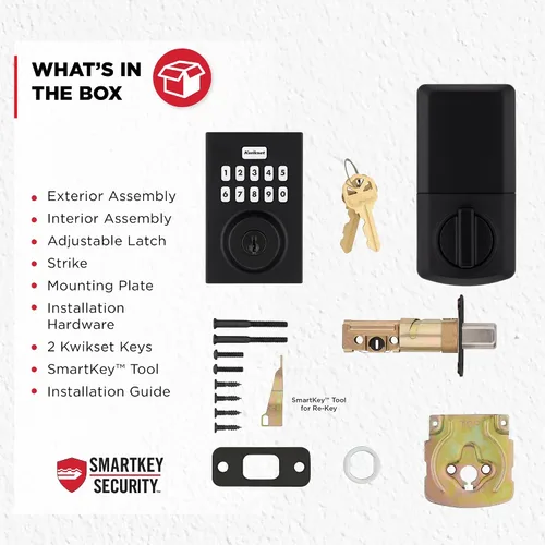 Vista 8 de Kwikset Powerbolt 250 - Cerradura electrónica contemporánea con teclado de 10 botones, color negro mate, con cómoda entrada sin llave, códigos