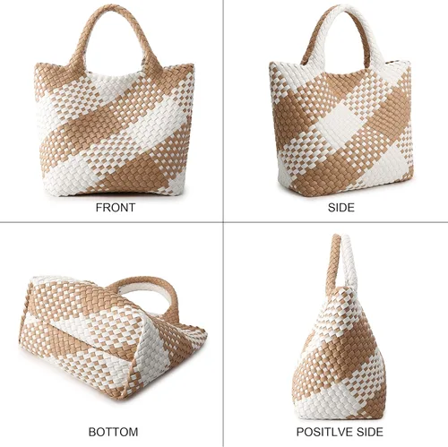 Vista 6 de Bolso tejido para mujer, bolso tote de cuero vegano grande para verano, playa, viaje, bolso de mano y cartera retro hecho a mano, bolso de hombro