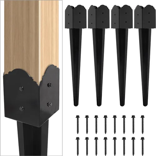 Vista 10 de Anclaje de poste de valla WIMART 4"x4", Anclaje de poste de valla de metal resistente con punta de clavado 4"x4" para buzón, comedero de pájaros