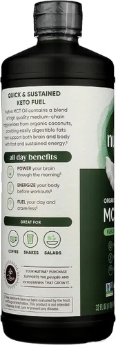 Vista 6 de Nutiva - Aceite MCT orgánico, sin sabor, 32 oz, USDA orgánico, sin OMG, sin BPA, Aprobado Whole 30, vegano, sin gluten y keto, 14 g de MCT por