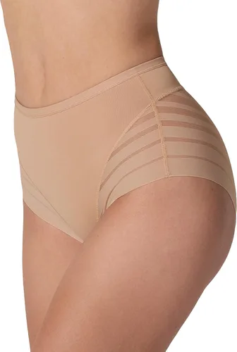 Vista 9 de Leonisa Faja Invisible de Cintura Alta con Control de Abdomen para Mujeres - Ropa Interior de Encaje a Rayas para Damas Panties Marrón claro