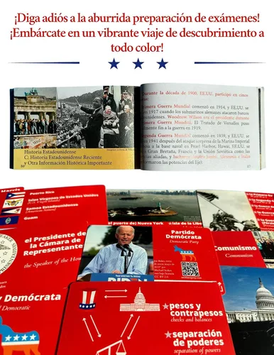 Vista 2 de US Citizenship Test Flashcards & Study Guide Combo Set (EspañolInglés) Ciudadanía Americana Tarjetas y Guía de Estudio de Bolsillo, 100 preguntas