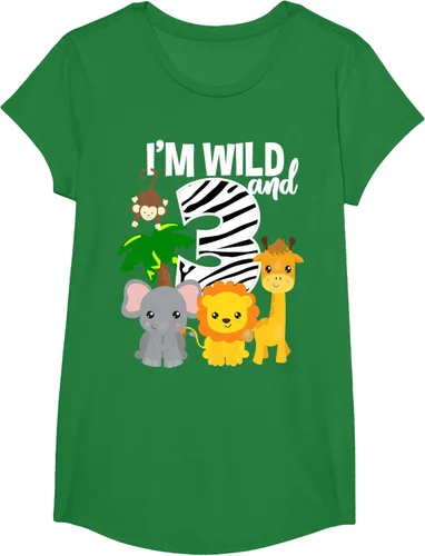 Vista 41 de Camiseta de cumpleaños con temática de zoológico de I'm Wild and 3, Negro, S