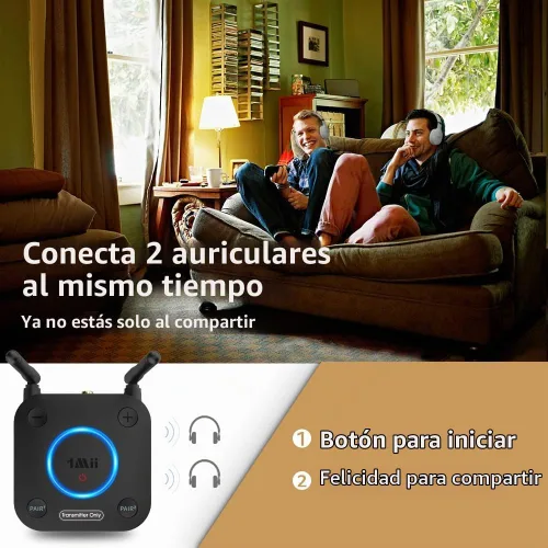 Vista 2 de 1Mii B06TX Transmisor Bluetooth 5.2 para TV a Auriculares/Altavoces Inalámbricos, Adaptador Bluetooth para TV con Control de Volumen, Entradas