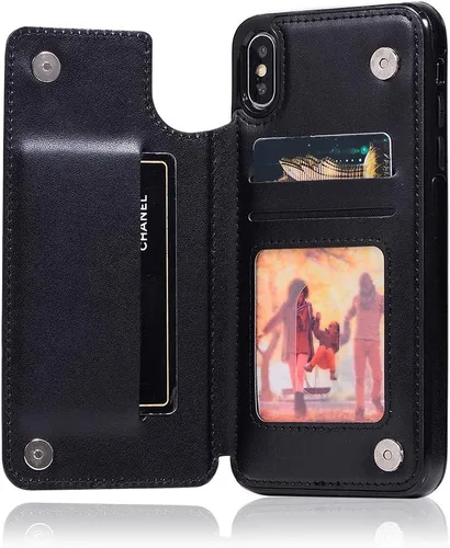 Vista 5 de Funda de teléfono para iPhone Xs Max de 6.5 pulgadas 2018 con protector de pantalla de vidrio templado, tarjetero con tapa de cuero para celular i X