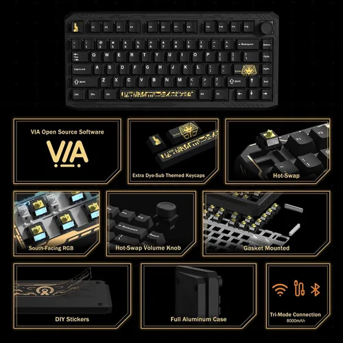 Vista 2 de Womier ERA75 Teclado mecánico inalámbrico 75% con VIA/QMK, perilla, teclado personalizado de aluminio completo, interruptores POM lubricados