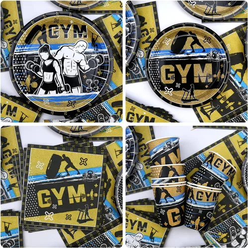 Vista 4 de KEFAN Decoraciones de fiesta de gimnasio, paquetes de suministros para fiesta de cumpleaños, levantamiento de pesas, deportes, suministros de fiesta