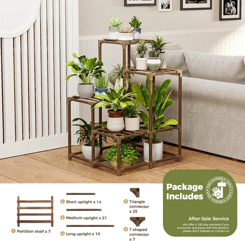 Vista 5 de Bamworld Soporte para plantas para interiores y exteriores, estante de esquina para plantas, soporte para 4 macetas, soporte para flores, estante