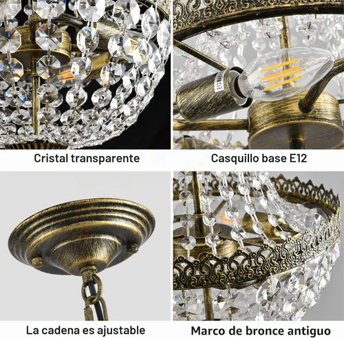 Vista 2 de Mini lámpara colgante de cristal del imperio francés, estilo vintage, D12.6, lámpara de techo para baño, sala de estar, comedor, dormitorio