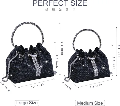 Vista 6 de Bolso de noche con diamantes de imitación para mujer, bolso de mano plateado con diamantes brillantes para mujer, fiesta, club, boda, baile