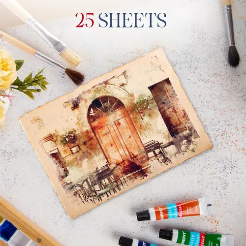 Vista 2 de Wanderings 300 g/m² Papel de acuarela hecho a mano grueso – 4x6 Papel vintage hecho a mano con borde engarzado – Papel antiguo prensado en frío