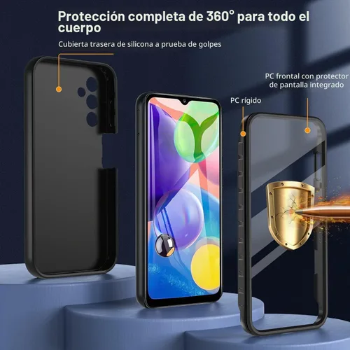 Vista 3 de Hensinple Funda para Samsung A14 5G, 360 cuerpo completo a prueba de golpes, funda para Samsung A14 A14 con protector de pantalla integrado, funda