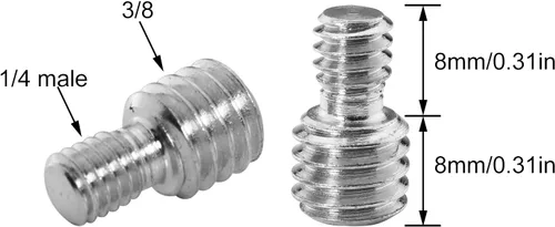 Vista 3 de 3 adaptadores de tornillo de trípode roscados macho de 3/8 pulgadas a macho de 1/4 pulgadas, macho de 1/4 pulgadas a macho de 3/8 pulgadas macho