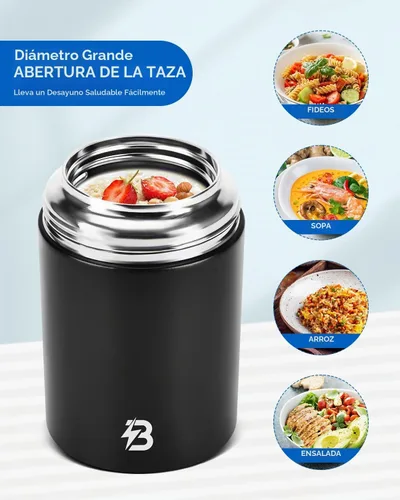Vista 5 de Termo para comida caliente, 20 onzas aisladas con cuchara, negro