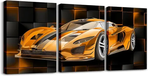 Vista 18 de Feelyou Cuadro azul de carreras para pared, 12 x 16 pulgadas, 3 piezas de autos deportivos de velocidad, lienzo para decoración de pared, diseño