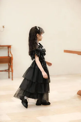 Vista 3 de Emonyna Wednesday Addams - Vestido para niñas y niños, disfraz de cosplay de la familia, uniforme de la academia, vestidos de baile de Halloween