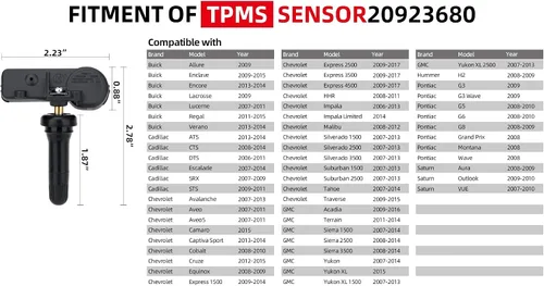 Vista 3 de Paquete de 4 20923680 315MHz Sistema de monitoreo de presión de neumáticos (TPMS) Sensor compatible con Chevy Silverado GMC Sierra Cadillac ATS