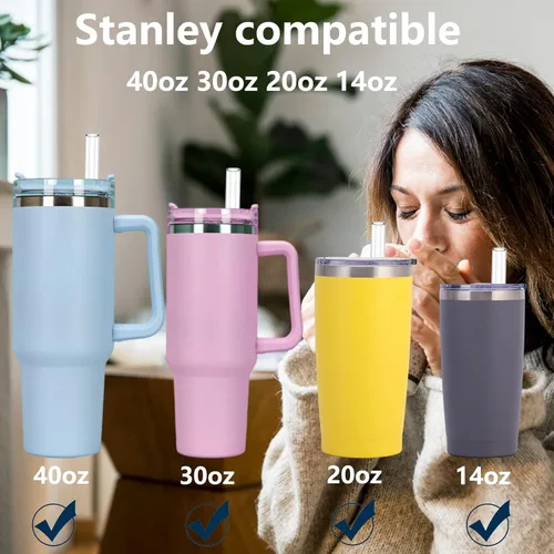 Vista 3 de Pajitas de repuesto para vaso Stanley 20, 30, 40 onzas, popotes transparentes reutilizables de 12 pulgadas con cepillo de limpieza largo para vaso