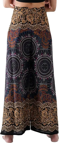 Vista 4 de B BANGKOK PANTS Pantalones estilo bohemio palazzo para mujer, pierna ancha, para yoga, con lazo en la cintura