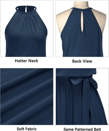 Vista 6 de Newshows - Vestido de verano 2024 para mujer, cuello halter, estilo casual, para playa, vacaciones, trajes hawaianos vestido de verano con volantes