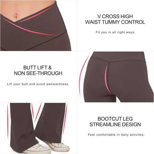 Vista 97 de HEGALY Pantalones de yoga acampanados para mujer, leggings cruzados, suaves, de cintura alta, pantalones casuales de entrenamiento con corte de bota