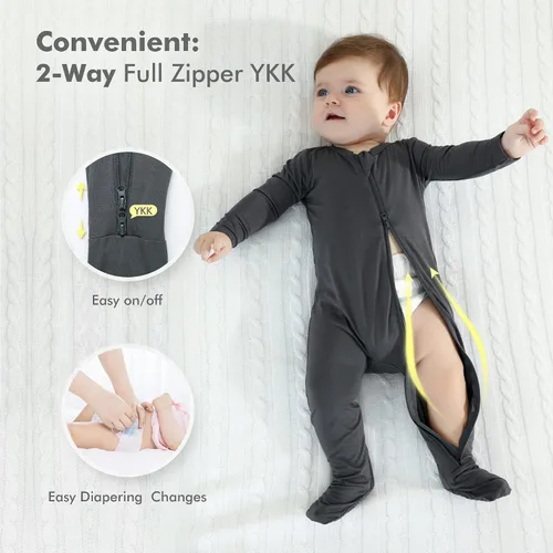 Vista 3 de HAPIU - Pijama de bambú con pies para bebé, con cremallera frontal de 2vías, mamelucos Sleep 'N Play, de 0a 24meses